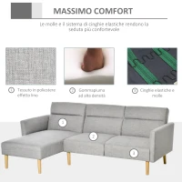 HOMCOM Divano Letto 3 Posti, Divano Angolare in Tessuto Grigio con Schienale Regolabile, Stile Scandinavo, 207x146x80cm(m-7)