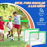 SPORTNOW Juego de 2 Porterías de Fútbol para Niños Porterías de Fútbol Plegables con Luz LED 120x90x90 cm Verde(m-6)