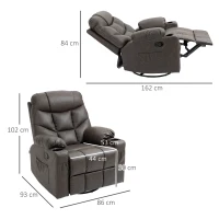 HOMCOM Manual Reclining Chair, Recliner Armchair with Faux Leather, Footrest, Cup Holders, 86x93x102cm, Brown(m-3)