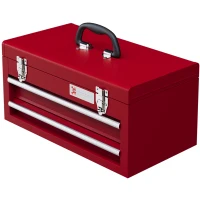 DURHAND Lockable Metal Tool Box, 2 Drawer Tool Chest with Latches, Handle, Ball Bearing Runners, Red(m-11)
