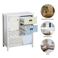 Commode style néo-rétro graphique 3 placards porte + 2 tiroirs blanc(m-6)