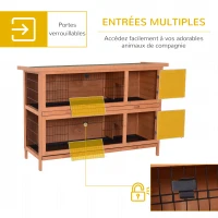 PawHut Clapier sur pieds cage à lapin double niveau plateaux excréments coulissants 4 portes verrouillables dim. 137L x 50l x 93H cm bois massif pin toit bitumé vert(m-5)