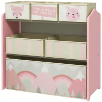 ZONEKIZ Kids Storage Unit, Toy Storage Organiser, with Six Fabric Bins, for Bedrooms, Playrooms, Nurseries - Pink(m-11)