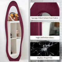 HOMCOM Wavy Velvet-Feel Full Length Mirror - Wine Red(m-5)
