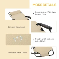 Outsunny 2 in 1 Folding Sun Lounger Reclining Garden Chair Set of 2 with 2-Level Adjustable Backrest, Outdoor Zero Gravity Recliner Garden Chairs with Head Pillow and Armrests, Beige(m-6)