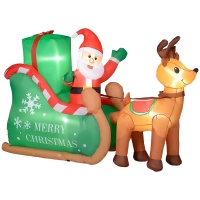 Outsunny Weihnachtsmann mit Schlitten & Rentier, aufblasbar, weiße LED-Beleuchtung, 210 x 80 x 140 cm