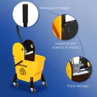 HOMCOM Secchio Lavapavimenti Professionale con Strizzatore Manuale, 4 Ruote e Maniglia in Metallo, Giallo(m-6)