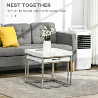 HOMCOM High Gloss Coffee Table Set of 2, Square Nest of Tables with Steel Frame for Living Room, White(m-4)