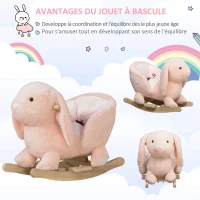 HOMCOM Cheval à Bascule Jouet à Bascule Lapin pour Enfants 18-36 Mois Fauteuil intégré Ceinture de sécurité Fonction sonore clapissement Rose(m-4)