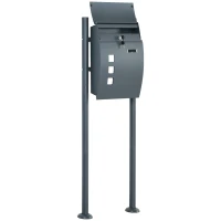 HOMCOM Briefkasten Postkasten, Verriegelung, Standbriefkasten, 2 Schlüssel, Stahl, 44 cm x 15 cm x 114 cm,  Grau(m-1)
