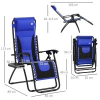Outsunny Zero Gravity Lounger Chair Set of 2, Folding Reclining Patio Chair with Padded Seat, Cup Holder, Soft Cushion and Headrest for Poolside, Camping, Blue(m-3)