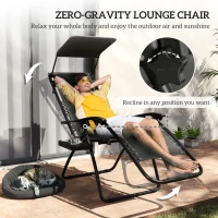 Outsunny Zero Gravity Lounger Chair Set of 2, Folding Reclining Patio Chair with Shade Cover, Padded Seat, Cup Holder, Soft Cushion and Headrest for Poolside, Camping, Black(m-4)