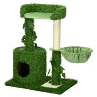 PawHut 77cm Cat Tree for Indoor Cats with Green Leaves, Scratching Posts, Hammock - Green(m-11)