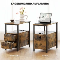 HOMCOM Beistelltisch mit Aufladestation, USB-Anschlüssen, Steckdosen, 2 Schubladen und Regal für Wohnzimmer, Schlafzimmer(m-4)