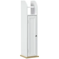 kleankin Armario de Baño con Soporte para el Papel Higiénico y Armario de 3 Compartimentos 20x20x80 cm Blanco(m-1)