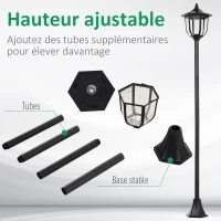Outsunny Lot de 2 luminaires extérieurs lampadaire sur pied solaire lampadaire lanterne classique LED 60 Lm max. noir(m-4)