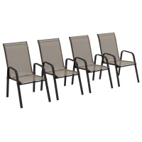 Outsunny Set of Four Stackable Mesh Seat Chairs - Grey(m-11)