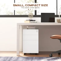 Vinsetto 3-Drawer Vertical Filing Cabinet with Pencil Tray, Lock and 5 Wheels, Steel Mobile File Cabinet, for A4, Legal and Letter Size, Pre-Assembled Body, White(m-8)