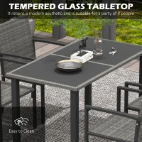 Outsunny Outdoor Dining Set 5 Pieces Patio Conservatory with Tempered Glass Tabletop,4 Dining Chairs - Grey(m-5)