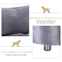 PawHut Canapé chien chat sur pied style  contemporain lit animaux avec accoudoir dossier coussin amovible grand confort + poche rangement revêtement peluche courte 69 x 49 x 38 cm gris(m-6)