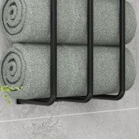 HOMCOM Toallero de Pared con 3 Barras y Marco de Metal Soporte de Toallas para Hotel 21x12x74 cm Negro(m-9)
