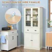 HOMCOM Küchenschrank im Landhausstil, 2 Schränke, 2 Schubladen, 2 Glastüren mit Fenstersprossen 76 cm x 4 0cm x 182,5 cm(m-7)