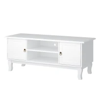 HOMCOM TV Lowboard Fernsehtisch mit 2 Regale und 2 Schränke Fernsehschrank Holzfüße für Fernseher bis zu 50" Wohnzimmer MDF Weiß 120x45x50,5 cm(m-10)