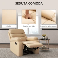 HOMCOM Poltrona Relax Reclinabile con Poggiapiedi in Finta Pelle e Imbottitura in Spugna, 78x90x105cm, Beige(m-5)