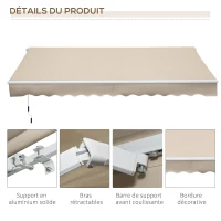 Outsunny Store banne Manuel rétractable Angle Réglable Aluminium Polyester imperméabilisé 3,5L x 2,5l m Beige(m-7)