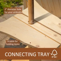 Outsunny Wooden Outdoor Double Adirondack Chairs Loveseat w/ Centre Table and Umbrella Hole, Garden Patio Furniture for Lounging and Relaxing, Natural(m-6)