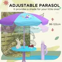 Outsunny Kids Picnic Table and Chair Set, Fairy Themed Outdoor Garden Furniture w/ Foldable Chairs, Adjustable Parasol(m-5)