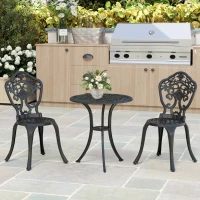 Outsunny Three-Piece Aluminium Floral Bistro Set - Black(m-8)
