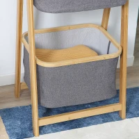 HOMCOM Mobile Bagno Pieghevole in Bambù con 2 Cassetti in Tessuto Poliestere Grigio, 45x35x98cm(m-8)