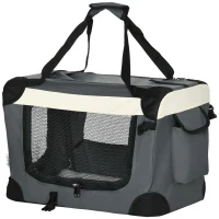 PawHut Trasportino per Cani Toy e Gatti fino 4kg Pieghevole con 3 Aperture e Cuscino, 50.5x33.5x35cm, Grigio(m-10)