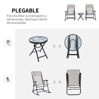 Outsunny Set de Muebles de Jardín Mesa Redonda Ø46x49 cm y 2 Sillas Mecedoras 68x90x106 cm Plegables con Bloqueo para Exterior Patio Beige(m-4)