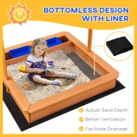 Outsunny Sand Pit Kids Wooden Sandbox with Cover Children Sandpit Play Station Height Adjustable with Canopy, Bottom Liner, Plastic Basins for Outdoor Aged 3-7 Years(m-5)