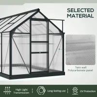 Outsunny 6 x 10ft Polycarbonate Greenhouse, Large Walk-In Green House with Slide Door and Window, Garden Plants Grow House with Aluminium Frame and Foundation, Grey(m-5)