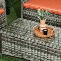 Outsunny Four-Piece Rattan Sofa Set, with Glass-Top Table - Orange(m-9)