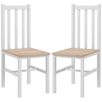 HOMCOM Juego de 2 Sillas de Comedor y Cocina con Respaldo de Listones Estructura de Madera de Pino 38,5x47,5x99 cm Blanco(m-10)