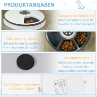 PawHut Futterautomat Katze Nassfutter Katzenfutter mit LED-Display, Programmierbarem Timer, 6 Futter-Fächer für je 70 g Trockenfutter 4 Mahlzeiten Automatischer Futterspender für Hunde Katzen(m-7)