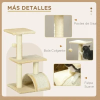 PawHut Árbol para Gatos de 3 Niveles Torre para Gatos con Postes de Sisal Tablero para Rascar y Bola Colgante Crema(m-5)