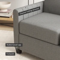 HOMCOM 2 Seater Sofa, Channel Tufted Modern Fabric Couch, Comfy Upholstered Small Sofa Loveseat with Spring Cushion, Back Pillow, for Living Room, Bedroom, Office, Light Grey(m-7)