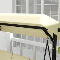 Outsunny Dondolo da Giardino 3 Posti con Tettuccio Regolabile, in Metallo e tessuto Teslin, Beige e Nero(m-9)