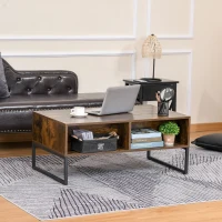 HOMCOM Extendable Coffee Table Lift Top Desk w/ Hidden Storage Compartment Drawer Metal Frame - Brown(m-7)