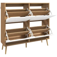 HOMCOM Mueble Zapatero con 4 Cajones Abatibles y Estantes Ajustables Armario de Zapatos para 16 Pares 95x26x95 cm Natural(m-12)