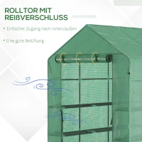 Outsunny Foliengewächshaus Gewächshaus Treibhaus mit Blumenregal Frühbeet Tomatenhaus Pflanzenhaus für Garten, aus Stahlrohl und PE-Gewebe, Grün, 214 x 143 x 195 cm(m-6)