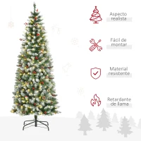 HOMCOM Árbol de Navidad Nevado Artificial 180 cm Árbol de Navidad con 300 Luces LED Blanco Cálido 618 Ramas Ignífugas de Plástico Decoraciones Incluidas y Base Plegable Ø65x180 cm Verde(m-4)