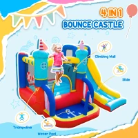 Outsunny 4 in 1 Kids Bouncy Castle Large Sailboat Style Inflatable House Slide Trampoline Water Pool Climbing Wall with Blower Carrybag for Kids Age 3-8, 2.65 x 2.6 x 2m(m-4)