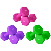 SPORTNOW Set of 6 Hex Dumbbells, Neoprene Weights Pair with Non-Slip Grip, Home Gym Fitness Training Equipment, 2 x 3kg, 2 x 4kg, 2 x 5kg, Pink, Purple, Green(m-11)