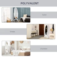 HOMCOM Miroir à Pied Ovale Style Shabby Chic Inclinaison réglable dim. 48L x 46l x 147H cm MDF Blanc(m-5)